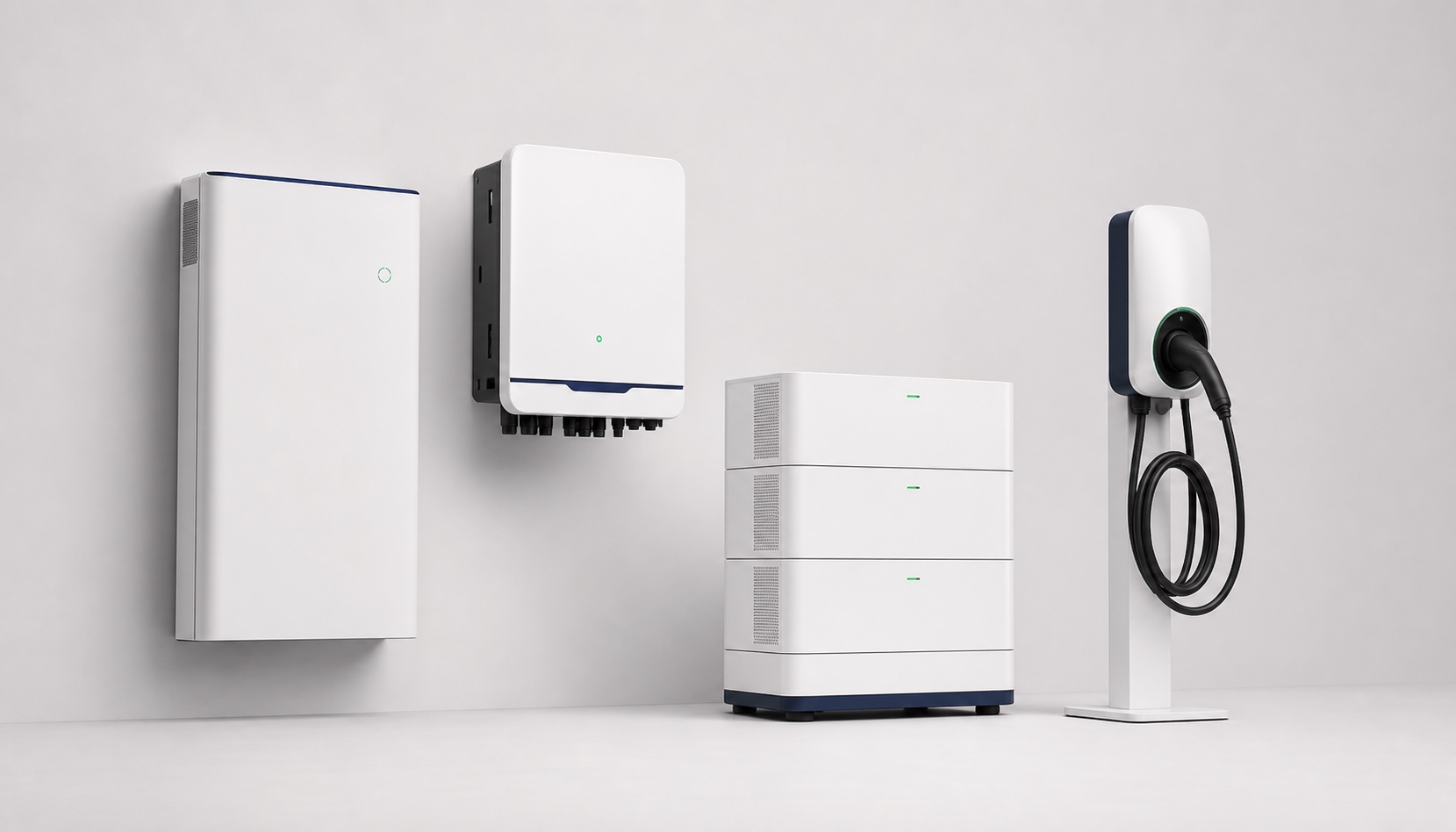 Representative clean-energy equipment including battery storage, inverter, and EV charger